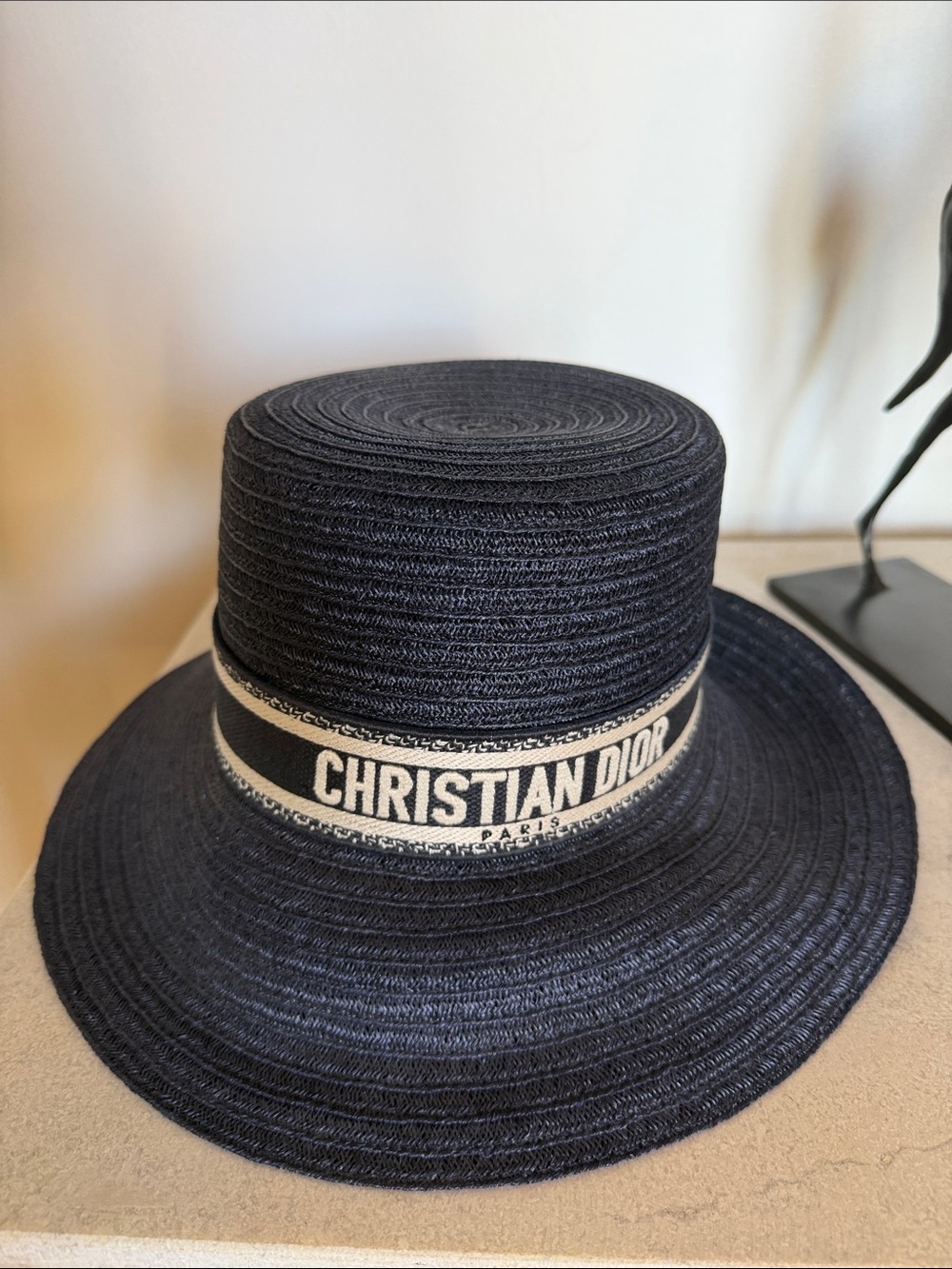 Dior Navy Blue Straw Boater Hat